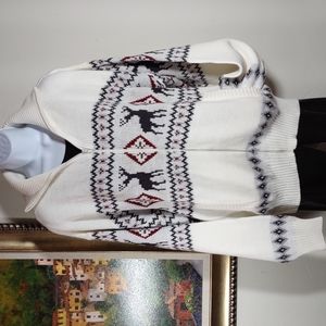 Scandia Woods Intarsia Diamond/Deer Zip Front Sweater